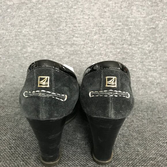 Sperry Top-Sider Wedge Cupsole Penny Loafer Heels Womens 8.5M Black Suede Shoes - Picture 5 of 8